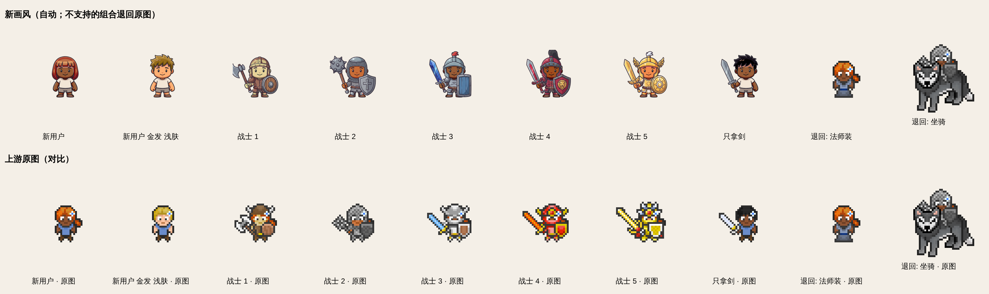 游戏内头像（上：新画风；下：上游原图）
